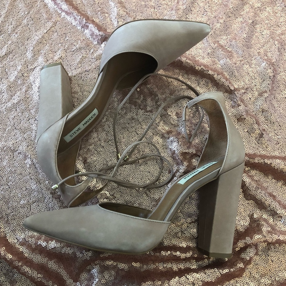 Taupe Steve Madden Lace Up Pumps